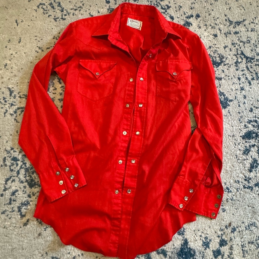 Vintage H Bar C Western Red Pearl Button Men’s Shirt 15 1/2 - 34 California - Picture 2 of 6